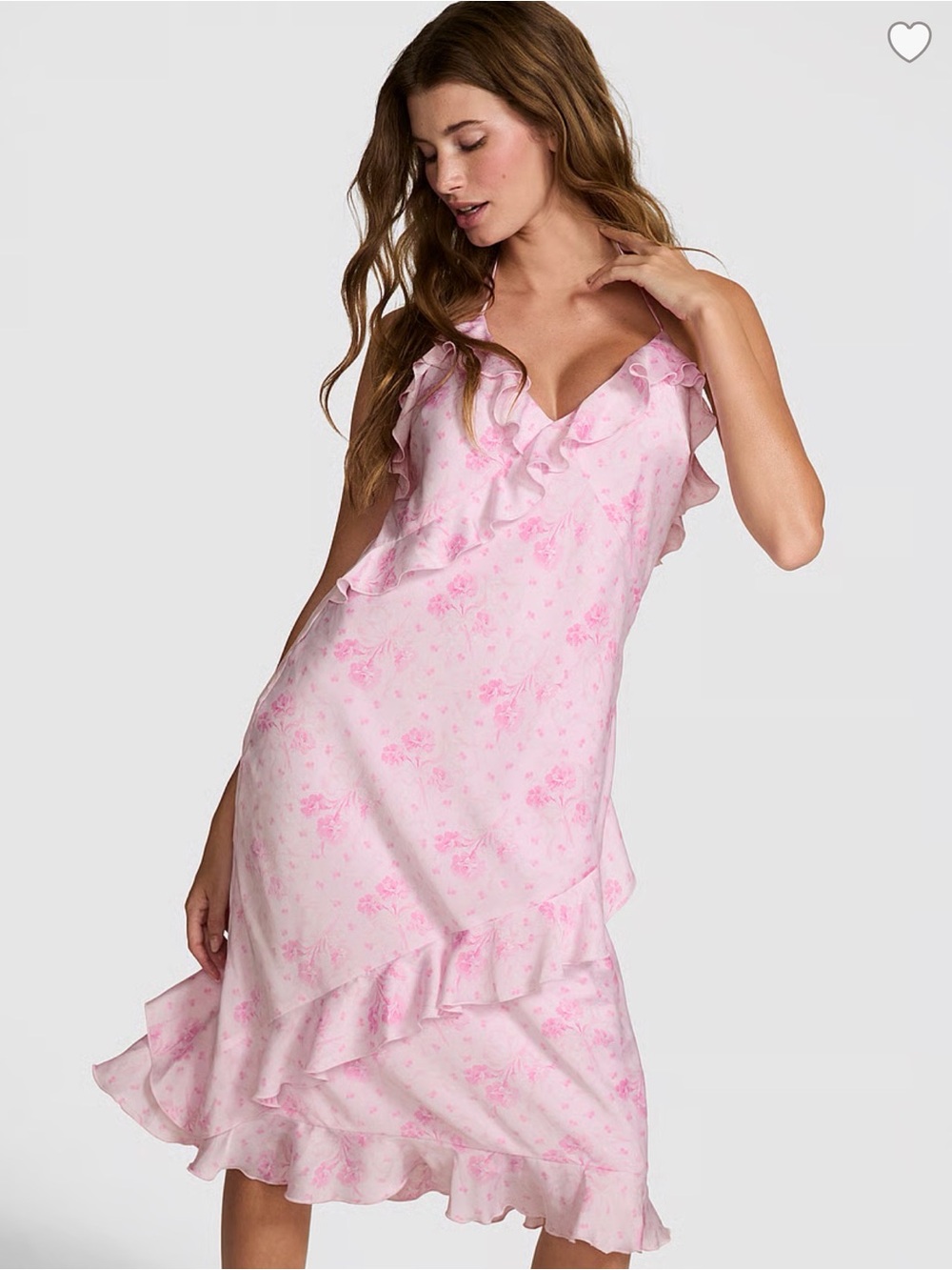 PINK X LOVESHACKFANCY SATIN RUFFLE MIDI DRESS